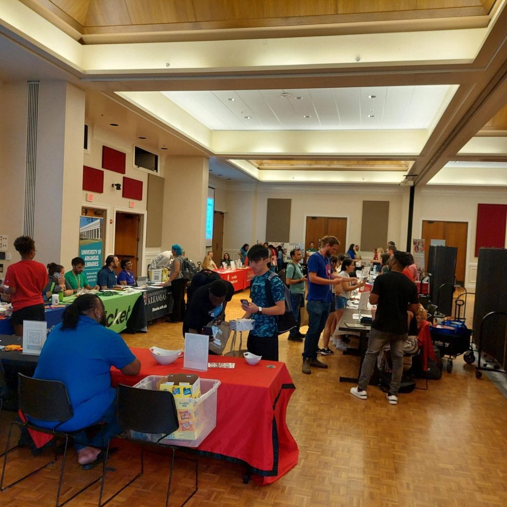 An image of a GPSC table at an international student event welcoming new graduate students. 